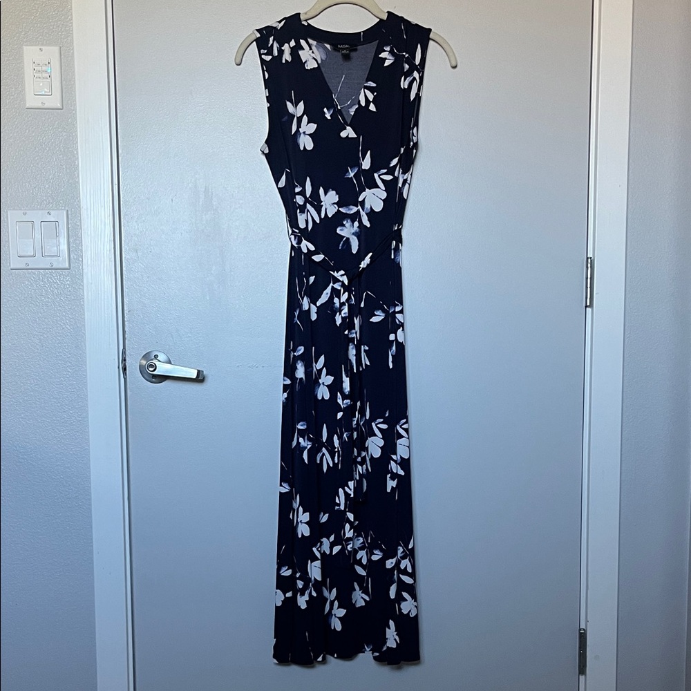 MSK Navy and White Floral Maxi Dress